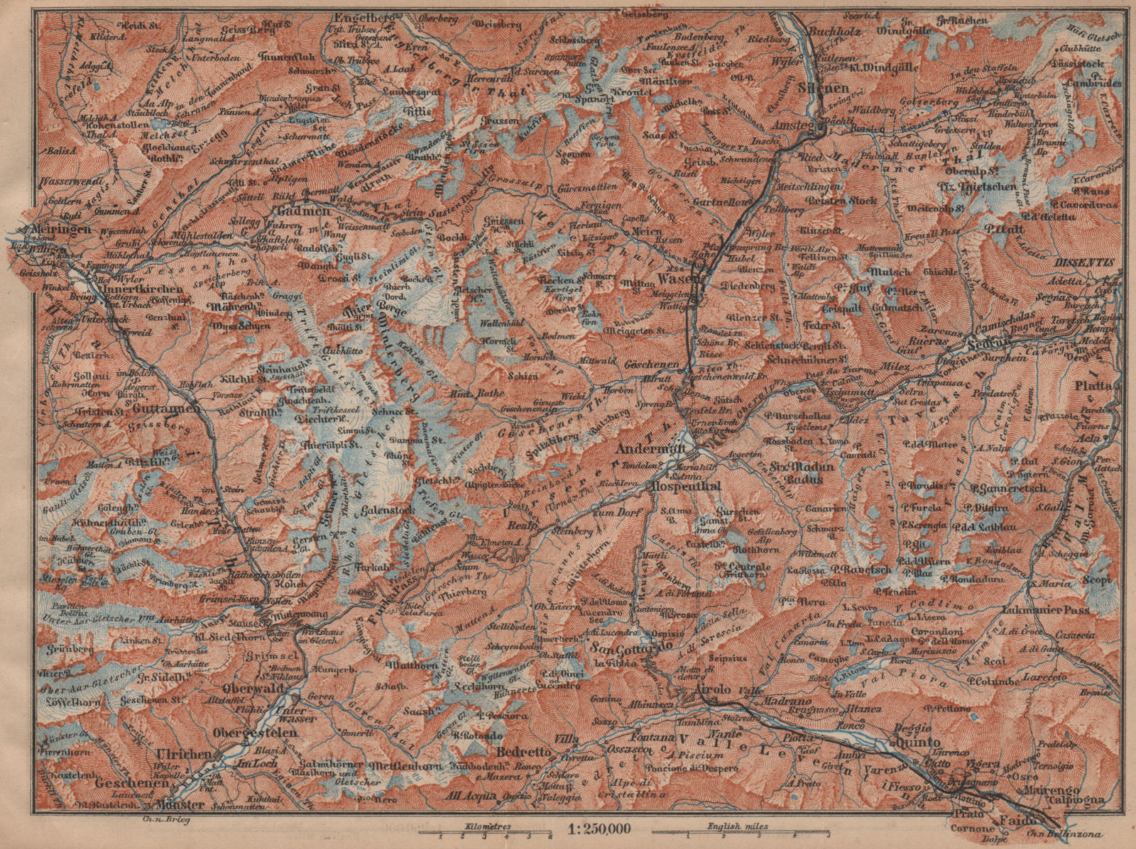 ST GOTTHARD area. Andermatt Engelberg Silenen Gadmen Ulrichen Disentis 1899 map